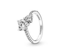 PANDORA Timeless Women's Sterling Silver Double Heart Sparkling Ring, Size 52, No Box