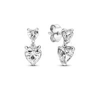 Pandora Double Heart Sparkling Stud Earrings - Sterling Silver & Cubic Zirconia Earrings - Gift for Her - No Box