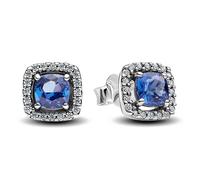 Pandora Silver Sparkling Blue Halo Stud Earrings