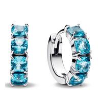 Pandora Timeless Sterling Silver Hoop Earrings with Aquamarine Blue Crystal 293851C01