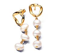 Pandora Essence 14k Gold-plated drop earrings with baroque white treated freshwater cultured pearl