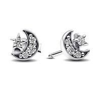 Pandora Moments Moon sterling silver stud earrings with clear cubic zirconia