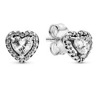 Pandora Elevated Heart Stud Earrings - Sterling Silver with Clear Cubic Zirconia