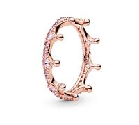 Pandora Enchanted Crown - Pink Sparkling Crown Ring - Layering or Stackable Ring - Gift for Her - 14k Rose Gold-Plated Rose with Pink Crystals