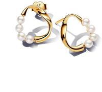 Pandora Essence 14k gold-plated earrings with white treated freshwater cultured pearls