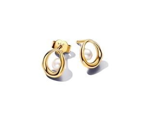 Pandora Essence 14k gold-plated earrings with white treated freshwater cultured pearls