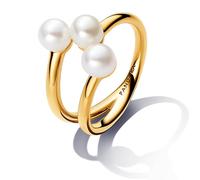 Pandora Essence 14k Gold-plated open ring with white treated freshwater cultured pearl, 52