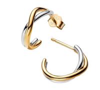 Pandora Essence Organic Shaped Bicolour Open Hoop Earrings in Sterling Silver with 14 Carat Gold-Plated Alloy 263880C00, 16x15,7x4,1 mm, Sterling Silver, No Gemstone