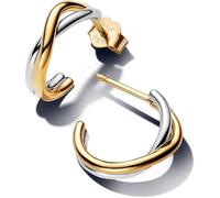 Pandora Essence Organic Shaped Bicolour Open Hoop Earrings in Sterling Silver with 14 Carat Gold-Plated Alloy 263880C00, 16x15,7x4,1 mm, Sterling Silver, No Gemstone