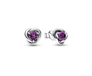 Pandora February Purple Eternity Circle Stud Earrings - Sterling Silver Birthstone Earrings with Man-Made Stones for Women - Gift for Her - No Box