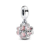 PANDORA Four-leaf Clover Friendship Double Dangle Charm - Sterling Silver Bracelet Charm Compatible Moments - Gift for Her - No Box