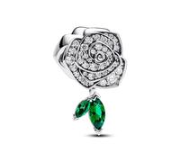 Pandora Moments Rose sterling silver charm with clear cubic zirconia and royal green crystal