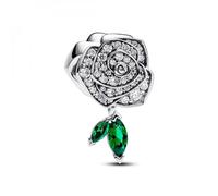Pandora Moments Rose sterling silver charm with clear cubic zirconia and royal green crystal
