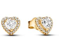 Pandora Timeless Heart 14k gold-plated stud earrings with clear cubic zirconia