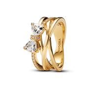 Pandora Gold Sparkling Bow & Crossover Band Ring - 52