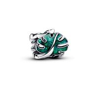 Pandora Moments Monstera leaves sterling silver charm with holographic glittery green enamel