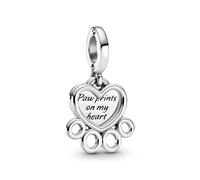 PANDORA Hearts & Paw Print Dangle Charm - Compatible Moments Bracelets - Jewelry for Women - Gift for Women - Made with Sterling Silver