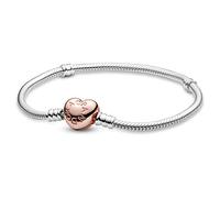 Pandora Icons Silver bracelet with heart-shaped 14k rose gold-plated clasp, 23