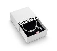 Pandora Interlocking Hearts Dangle Charm & Bracelet Set - Women's Sterling Silver Interlocking Love Cubic Zirconia Charm & Heart Clasp Snake Chain Bracelet - Jewellery Set With Gift Box, Size 17