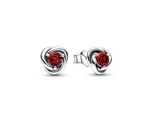 Pandora January Red Eternity Circle Stud Earrings - Sterling Silver Birthstone Earrings with Man-Made Stones for Women - Gift for Her - No Box