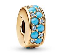 Pandora Jewelry Clip Charm Aquamarine Blue Gold 763902C01