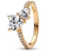 Pandora Jewelry Ladies Ring Double Sparkling Heart Gold Colored 161198C01