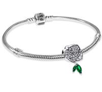 Pandora Jewelry Women's Bracelet Silver Sparkling Blooming Rose Starter Set
