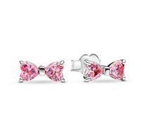 Pandora Jewelry Women's Earrings Silver Sparkling Pink Bow 293505C01