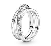 Pandora Jewelry Women's Ring Silver Triple Crossed Pavé Rails 199057C01