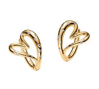 Pandora Ladies Heart Stud Earrings Paved with Stones Gold 264664C01