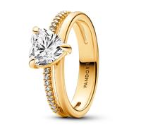 Pandora Ladies Ring Double Channel With Heart Gold Tone 4 mm 163100C01