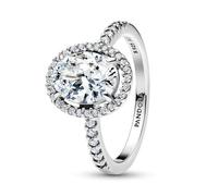 PANDORA Ladies Silver Ring Oval Sparkling Halo 193777C01, 58/18,5, Sterling Silver, Cubic Zirconia
