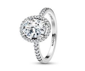 PANDORA Ladies Silver Ring Oval Sparkling Halo 193777C01, 58/18,5, Sterling Silver, Cubic Zirconia