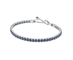 PANDORA Ladies Silver Sparkling Blue Tennis Bracelet 591469C02, 20cm, Sterling Silver, Crystal