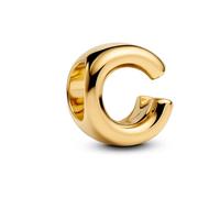 PANDORA Letter C Alphabet Mini Charm Made of Sterling Silver with 14K Gold Plating, Compatible with Moments, Size: 6.1 x 8.2 x 7.3 mm, 763949C00