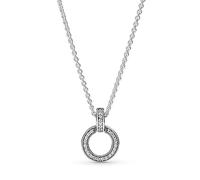 Pandora logo interlocking circles sterling silver pendant with clear cubic zirconia and necklace, 45