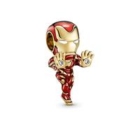 PANDORA Marvel 760268C01 Iron Man Charm Gold-Plated Silver, one size, Sterling Silver, Cubic Zirconia