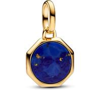 Pandora ME Blaues gravierbares Mini-Medaillon Charm aus Sterling Silber mit vergoldeter Metalllegierung und Lapislazuli, Compatible mit Pandora ME und Moments Arm Benches, 763388C01