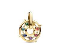 Pandora ME Chakra wheel 14k gold-plated medallion with red cubic zirconia, royal green, sunrise yellow, icy green, stellar blue, royal purple and burnt orange crystal