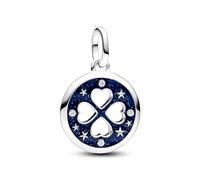 Pandora ME Clover sterling silver medallion with clear cubic zirconia and glittery blue enamel