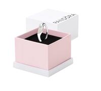 Pandora ME Halved signet sterling silver ring with clear cubic zirconia and shimmering white enamel, 50