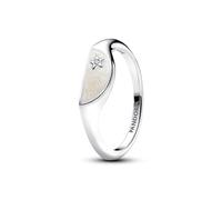 Pandora ME Halved signet sterling silver ring with clear cubic zirconia and shimmering white enamel, 54