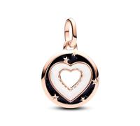 Pandora ME Heart 14k rose gold-plated medallion with white bioresin man-made mother of pearl and glittery black enamel
