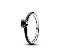 Pandora ME Heart sterling silver ring with black crystal and black enamel, 52