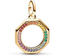 Pandora ME Rainbow 14k gold-plated medallion with green, pink, blue, red, purple, orange and yellow crystal
