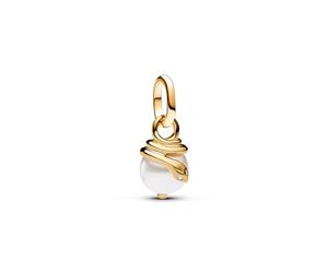 Pandora ME Snake 14k gold-plated mini dangle with white lacquered artificial pearl and clear cubic zirconia