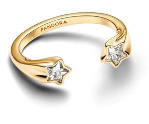 PANDORA Moments 163582C01-54 Shooting Star Open Ring Sterling Silver with Gold-Plated Alloy and Zirconia Size: 54