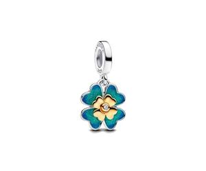Pandora Moments 2025 Sterling Silver Lab Grown Four Leaf Clover Rotating Pendant with Gold Metal Alloy, Fits Moments, 763624C01