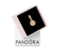 PANDORA Moments 763787C01 Happy Birthday Cake Charm 14K Gold-Plated Sterling Silver with Zirconia Compatible Me and Moments Bracelets, 5,2x10,8x10,8 mm, Sterling Silver, Cubic Zirconia