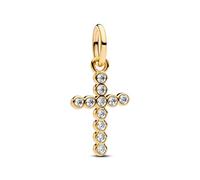 PANDORA Moments 764063C01 Sterling Silver Cross Pendant with 14K Gold Plated Alloy and Cubic Zirconia, Compatible with Me and Moments